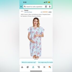 NEW 100% Cotton Labor Delivery Gown, Hospital Gown for Newborn Picture, Nursing